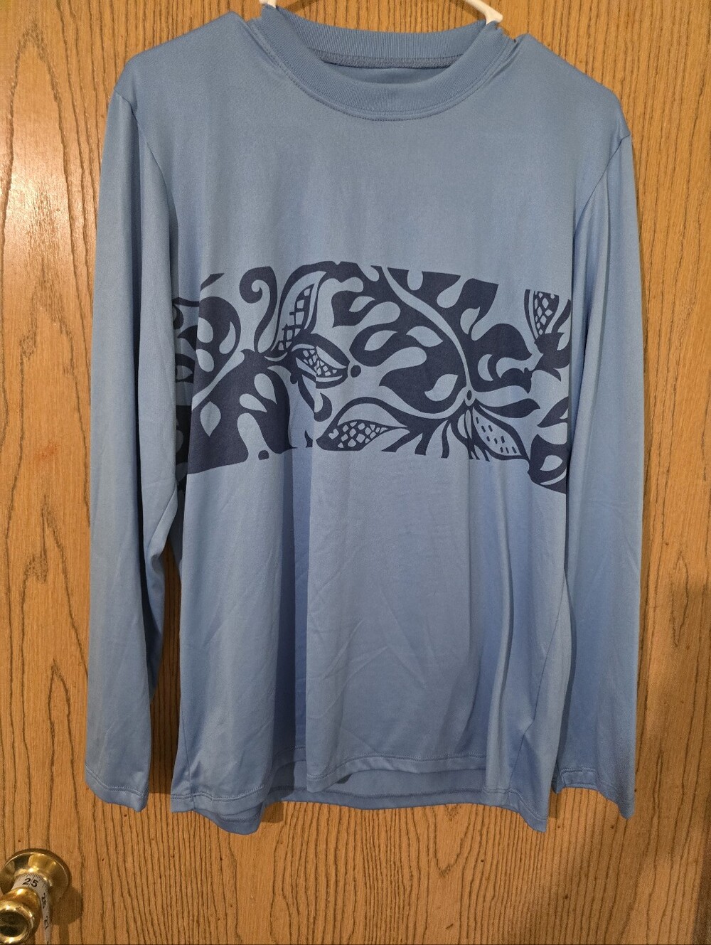 Patagonia Men's Light Blue Long-Sleeve Graphic Performance Shirt